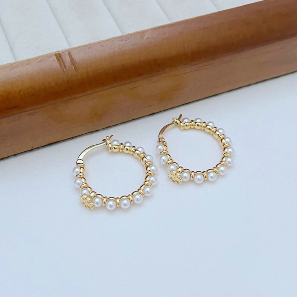 Tory Burch Elegant Gold and Pearl Hoop Earrings